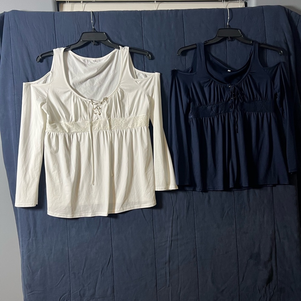 Women's Cold Shoulder Tops - White and Black